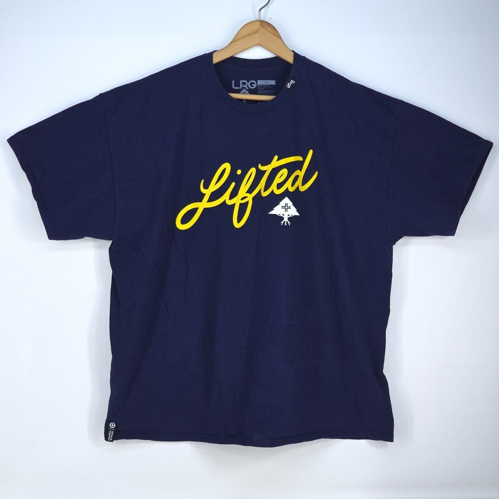 LRG Lifted Script Logo Men's 2XL Navy Blue Streetwear Skate Graphic T Shirt